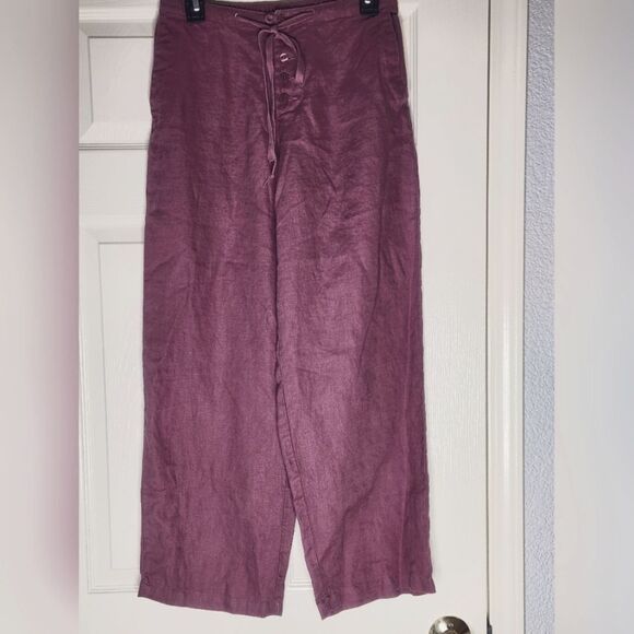 Chadwicks Women's 6P Boysenberry 100%  LINEN Wide Leg Drawstring Women’s Pants - Picture 1 of 9